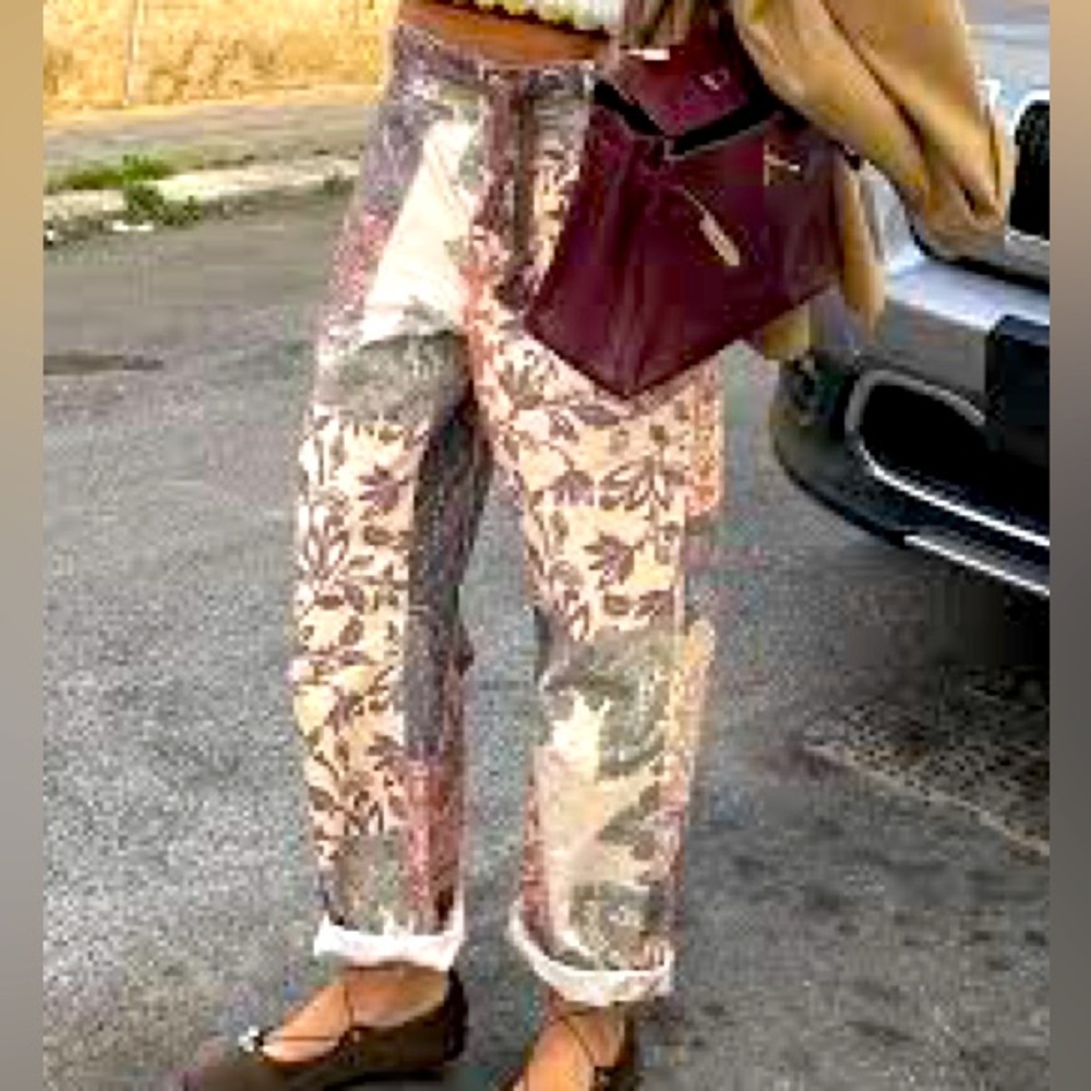 Free People We The Free Printed Moxie Barrel Jeans PLUM FLORAL